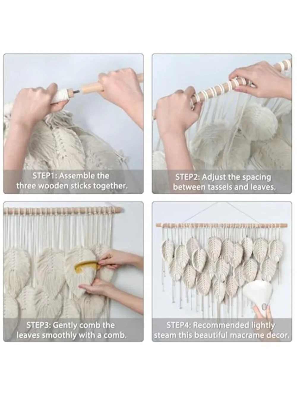 Macrame Wall Hanging Boho Beige Leaves Tapestry Bohemian Handmade Woven Wall Art